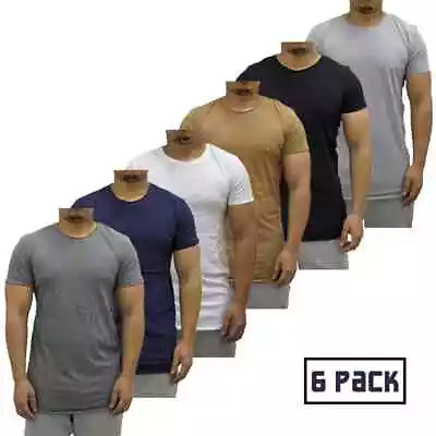 Buy Mens T Shirts Curve Hem Gym Tops 6x Pack Longline Short Sleeve Plain Casual Tee • 19.99£