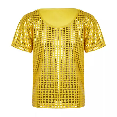 Buy Kids Boys Girls Sparkly Sequins T-shirt Top Jazz Hip Hop Dance Performance Tops • 7.71£