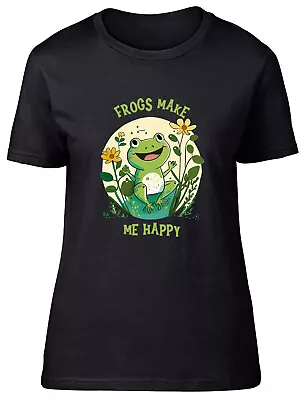 Buy Frogs Make Me Happy Womens T-Shirt Pet Toad Amphibian Lover Ladies Gift Tee • 8.99£