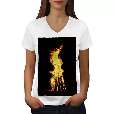 Buy Wellcoda Bonfire Fire Night Burning Womens V-Neck T-shirt • 17.99£
