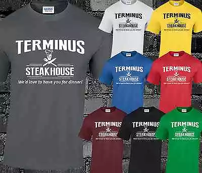 Buy Terminus Steakhouse T Shirt Top Mens Walking Dead Funny Walking Dead Zombie Rick • 9.99£