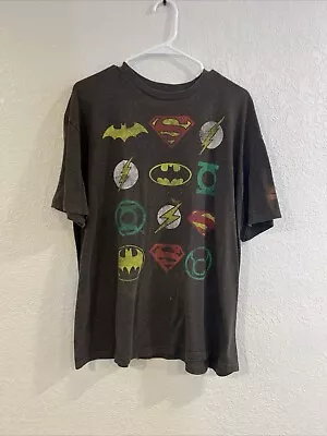 Buy DC Originals Brown Super Hero Logos Comic Tee T Shirt Size XL • 8.95£