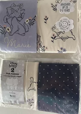 Buy 18-24 Months Disney Marie 2 Pairs Cotton Long Sleeved Pyjamas Lilac & Cream  • 13.99£