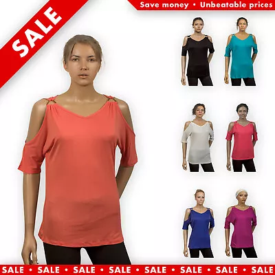 Buy Women's Stylish Design Cold Shoulder Top T-Shirt | Assorted Colours • 4.99£