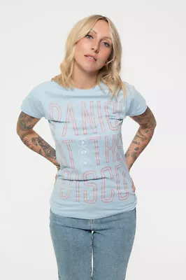 Buy Panic At The Disco T Shirt Outline Band Logo Official Womens New Blue Skinny Fit • 7.95£