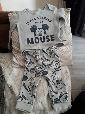 Buy BNWOT Baby Boys George Disney Grey & Blue Mickey Mouse Pyjamas Age 3-6 Months • 1.99£