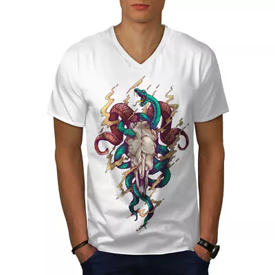 Buy Wellcoda Satan Skull Horror Party Mens V-Neck T-shirt • 17.99£