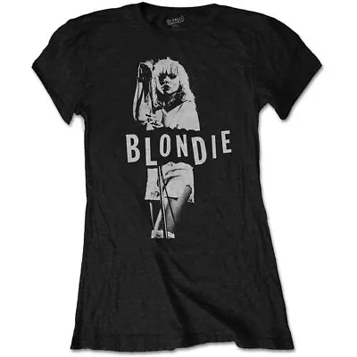 Buy Blondie T Shirt Mic Stand Debbie Harry Logo Official Womens Skinny Fit Black L • 16.56£