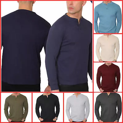 Buy Mens Henley Jumper Men's Top Plain Grandad Neck Waffle Knit T-shirt M-3XL (2208) • 11.99£