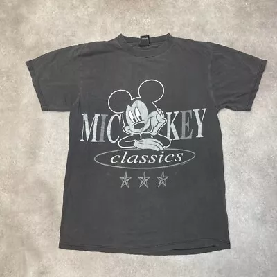 Buy Disney Mickey Mouse T-Shirt Mens Y2K Graphic Print Single Stitch Tee Grey, Large • 20£