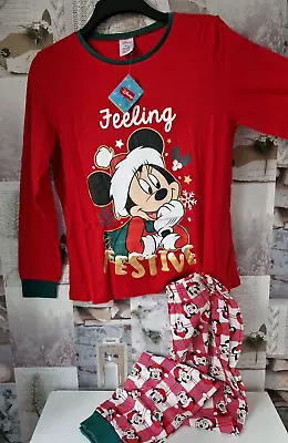 Buy Disney Minnie, Mickey Mouse Long Red Cotton Christmas Pyjamas PJ's UK 16/18 BNWT • 18.99£