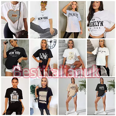 Buy  Shirt Ladies Oversized Baggy Fit Short Sleeve Slogan T-shirt Tee Tops Womens UK • 7.99£