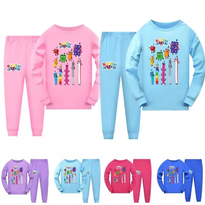 Buy Boys Girls Number Blocks Print Nightwear Tops Pants Outfits Set Kids Pyjamas Pjs • 4.74£