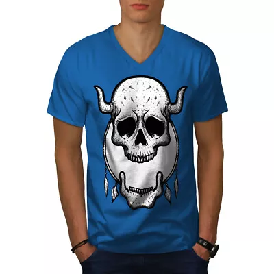 Buy Wellcoda Scary Face Satan Skull Mens V-Neck T-shirt • 17.99£