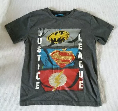 Buy Boys 6 Years Next Justice League T-Shirt Grey & Sequins • 5.99£