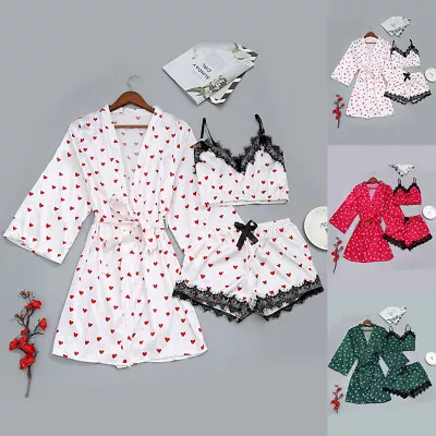 Buy 3PCS Womens Sexy Lace Pyjamas Set Tops Shorts Robe Sleepwear Nightwear Lingerie • 2.09£