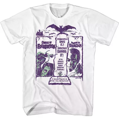 Buy Hammer Horror Double Creature Feature Dracula Frankenstein White T-Shirt • 15.86£