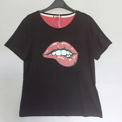 Buy Joe Browns Womens Tee T-Shirt Top Size 16 Black With Red Lips Rock Stones BNWT • 14.99£