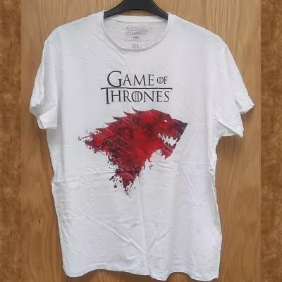 Buy Game Of Thrones White With Blood Red Stark Logo Wolf T-Shirt | Mens XL • 15£