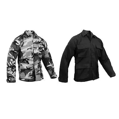 Buy BDU Shirts US Army Style Tactical Uniform Pockets Coat Black Urban Camo • 24.99£