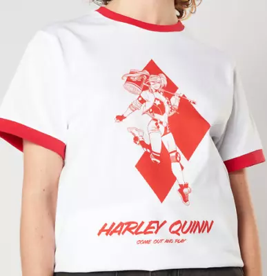 Buy Batman Villains Harley Quinn Unisex Ringer T-shirt - White / Red • 9£