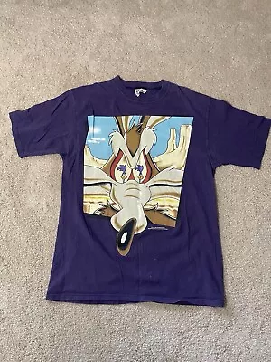 Buy Vintage 1995 Wile E Coyote Road Runner Looney Tunes Purple T-shirt Rare 90s L • 42.01£