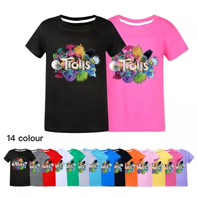 Buy Cotton T Shirt Kids Lovely Trolls 3 Short Sleeve T-Shirtd Tee Cosplay Tops Gifts • 0.99£
