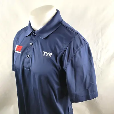 Buy TYR USA Shirt Mens Medium Polo Short Sleeve Solid Blue Stretchy United Swim • 11.52£