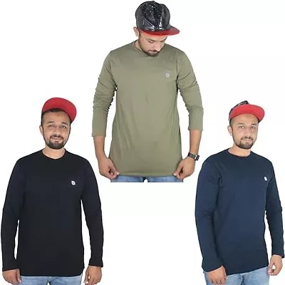 Buy 3Pk Men Full Sleeve Tee Shirt Round Neck T Shirt For Men Plain T Shirt S-4XL UK • 10.99£