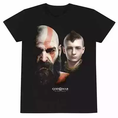Buy Official God Of War Ragnarok Kratos And Atreus Faces Print Black T-shirt • 19.99£