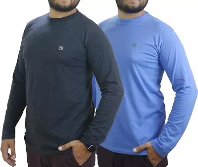 Buy 2 Pack Men Long Sleeve T Shirt Cotton Round Neck Top Plain T-shirt Tee Top S-3XL • 10.99£