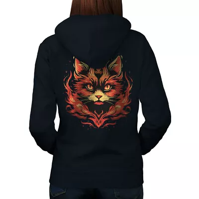 Buy Wellcoda Fiery Cat Face Burning In Flames Womens Hoodie Back • 31.99£