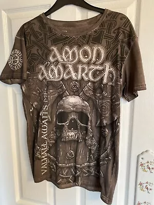 Buy Amon Amarth T Shirt Official Merch With Back Print Brown SMALL • 13£