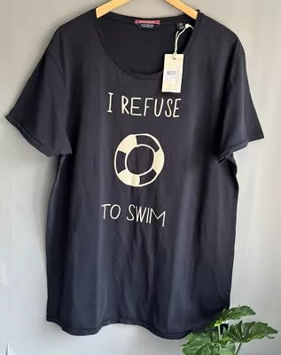 Buy SCOTCH & SODA Mens Graphic Refuse To Swim Navy T-Shirt XL New • 22£