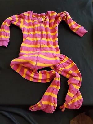 Buy Girls Pajamas - Sz 4, Stripe Pink & Orange Footie Pajamas, Leveret • 3.89£