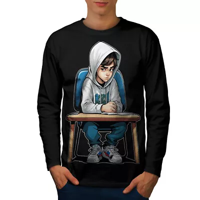 Buy Wellcoda Boy Sitting At Desk With Serious Expression Mens Long Sleeve T-shirt • 20.99£