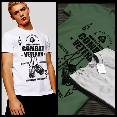 Buy Combat Veteran T-Shirt Military Dog Tags All Gave Some Battle Tested Warrior Tee • 18.63£
