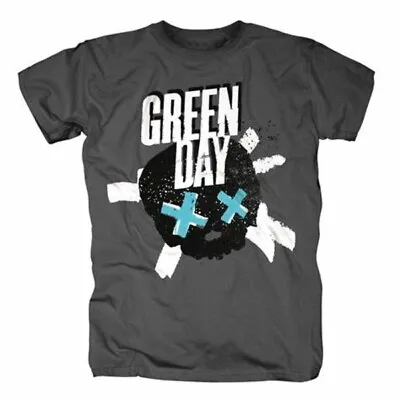 Buy Officially Licensed Green Day Crossed Skull Mens Charcoal Grey T Shirt • 16.95£