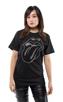 Buy The Rolling Stones T Shirt Tongue Diamante Band Logo New Official Unisex Black • 17.95£