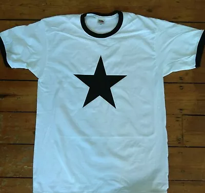 Buy Star T-Shirt - White With Black Trim Ringer, 70's, Retro, Punk, Indie, S-XXL • 17.99£