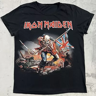 Buy Iron Maiden The Trooper Eddie British Flag T-Shirt Womens Size L Black Band Tee • 27.87£