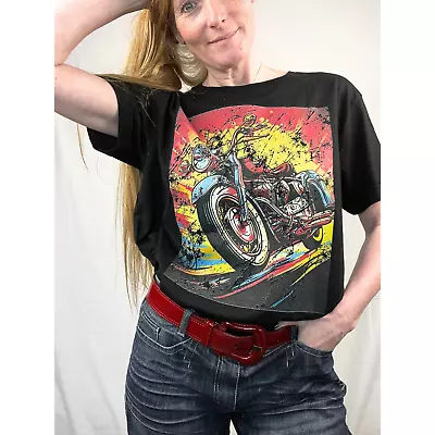 Buy Motorcycle Classic Rider Women's Relaxed Fit T-Shirt BLACK Size UK12 BRAND NEW • 24.49£
