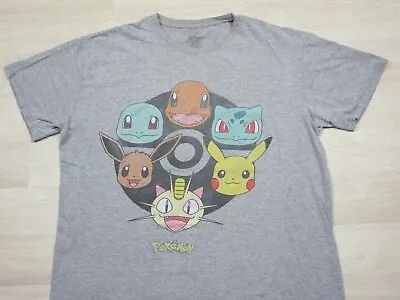 Buy Pokemon Pokeball Gray T-Shirt Size Adult (XL) Pikachu Eevee Charmander Squirtle • 17.27£