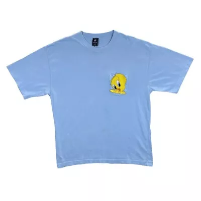 Buy Vintage Warner Bros (1997) TWEETY Looney Tunes Embroidered Pocket T-Shirt Large • 16£