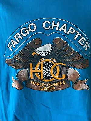 Buy Vintage HARLEY-DAVIDSON HOG Blue Fargo, ND SS T Shirt L 42 44 • 27.95£