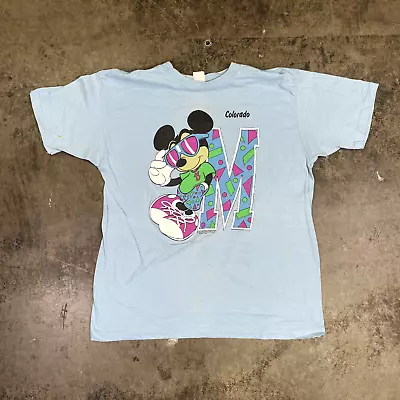Buy Mickey Mouse Graphic T-Shirt Mens 90s Disney Colorado Flag USA Tee, White XL • 4£
