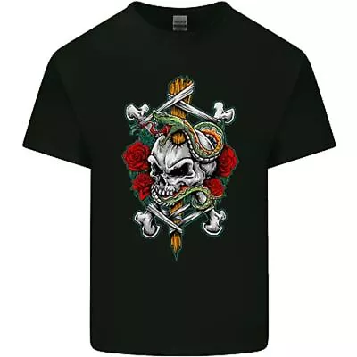 Buy Skull And Snake Biker Heavy Metal Gothic Mens Cotton T-Shirt Tee Top • 10.99£