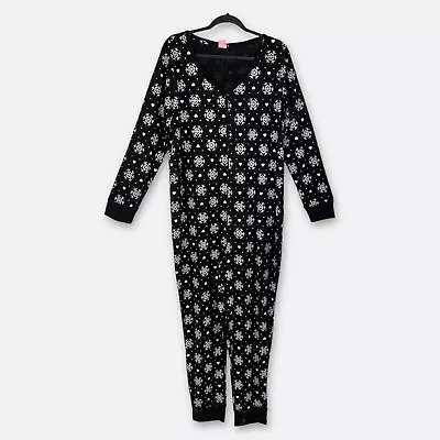 Buy Jenni Womens One Piece PJs NWT Size XXL Snowflake Black, White V-Neck Snap Front • 19.83£