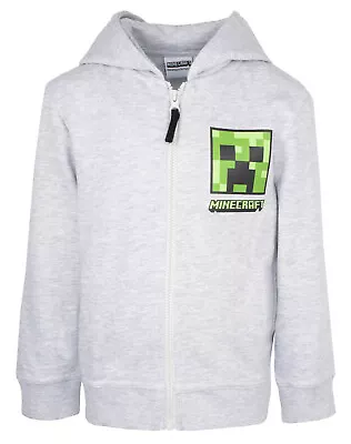 Buy Minecraft Boys Hoodie Grey Sweatshirt Green Creeper Zipped Jumper Age 6-12 • 10.99£