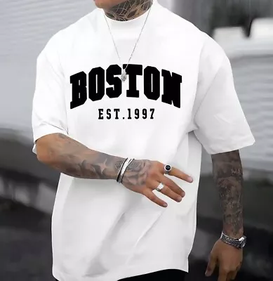 Buy T-shirt Tee Top Boston Print T-shirt Mens Short Sleeve Classic Casual Unisex Top • 10.89£